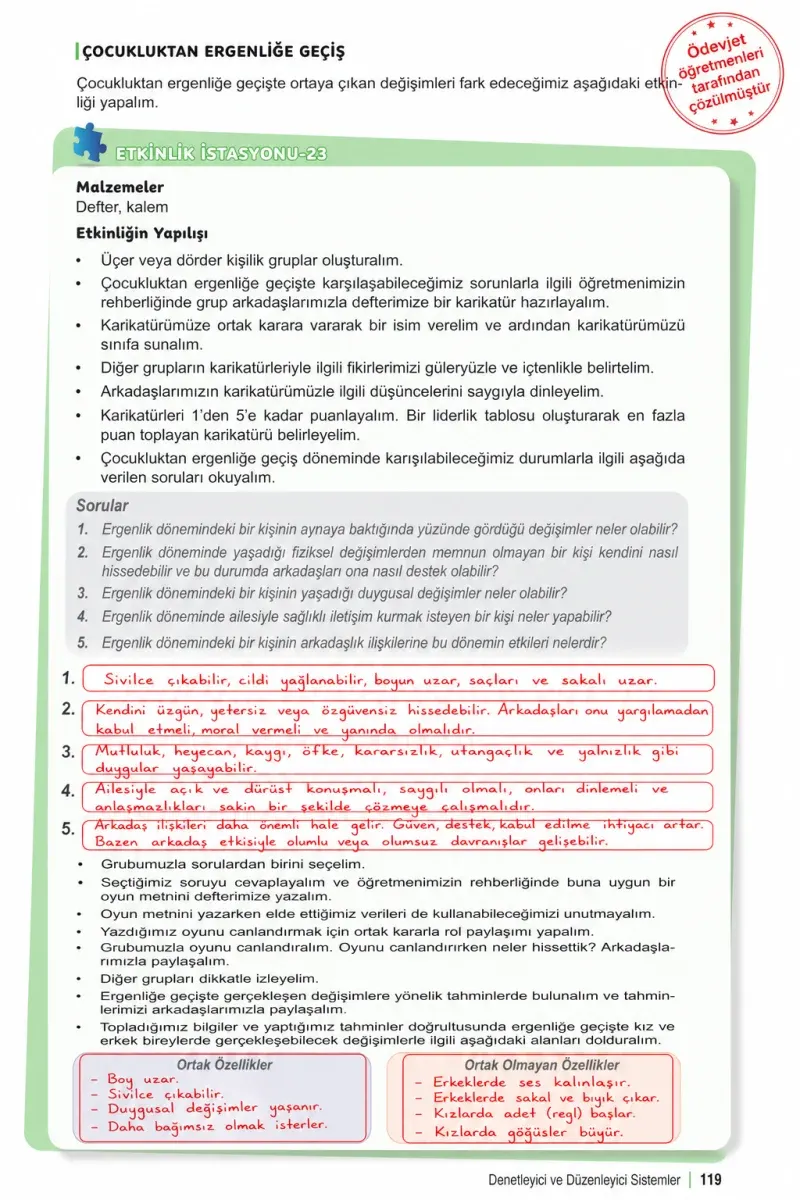 6. Sınıf Fen Bilimleri Ders Kitabı Cevapları Meb Yayınları 1. Kitap Sayfa 119 Çözüm Görseli