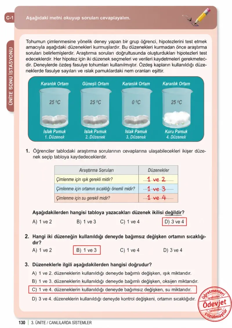 6. Sınıf Fen Bilimleri Ders Kitabı Cevapları Meb Yayınları 1. Kitap Sayfa 130 Çözüm Görseli