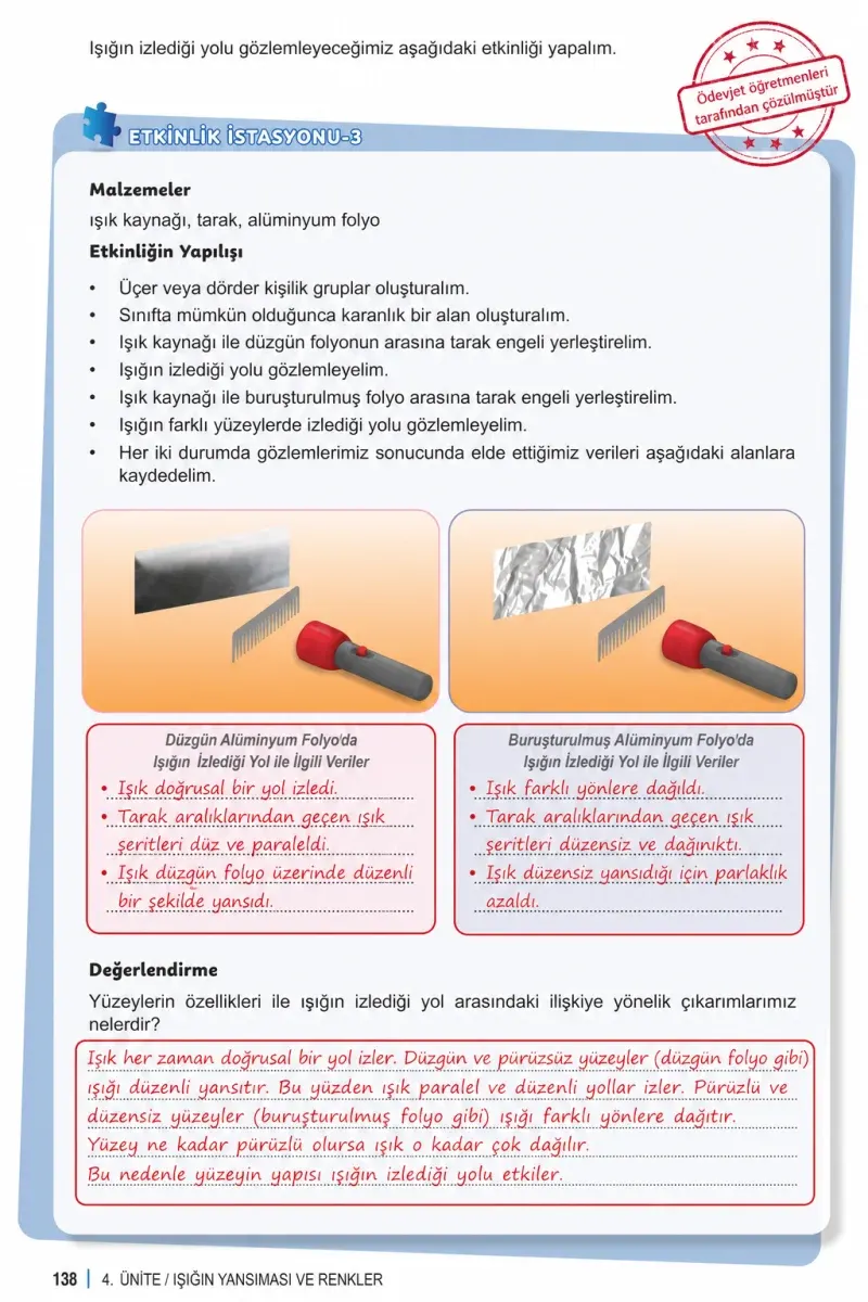 6. Sınıf Fen Bilimleri Ders Kitabı Cevapları Meb Yayınları 1. Kitap Sayfa 138 Çözüm Görseli