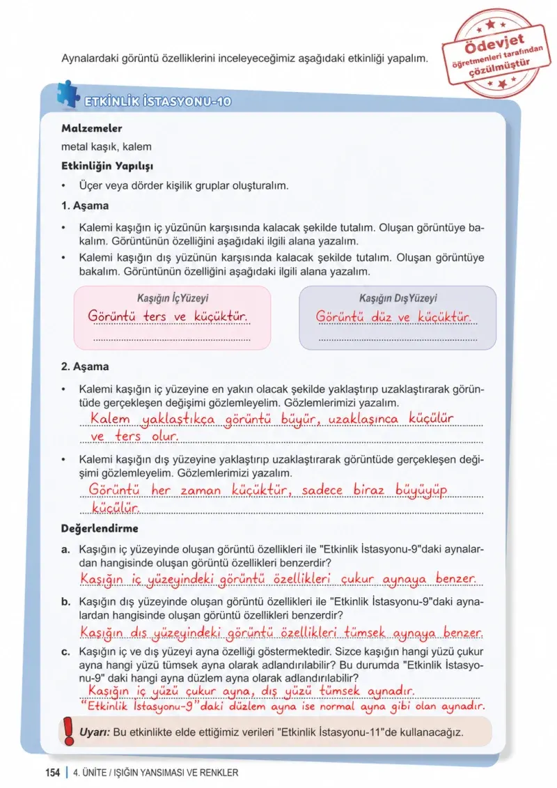 6. Sınıf Fen Bilimleri Ders Kitabı Cevapları Meb Yayınları 1. Kitap Sayfa 154 Çözüm Görseli