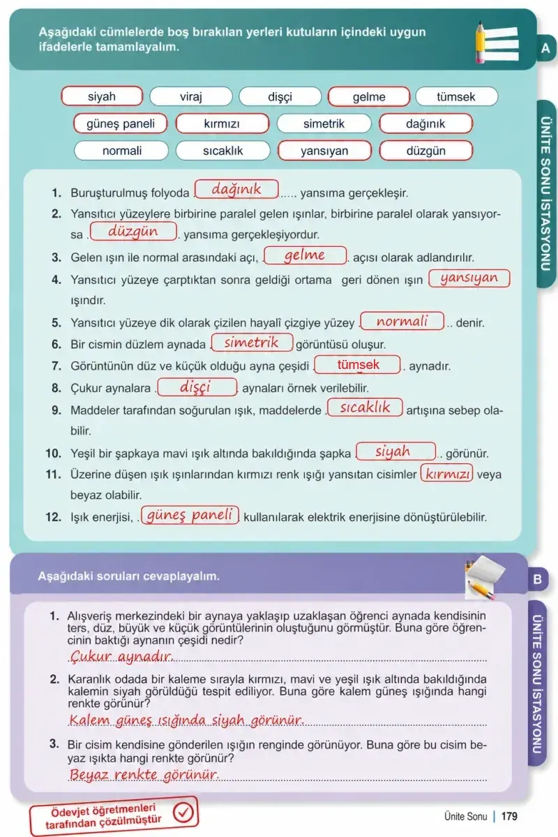 6. Sınıf Fen Bilimleri Ders Kitabı Cevapları Meb Yayınları 1. Kitap Sayfa 179 Çözüm Görseli
