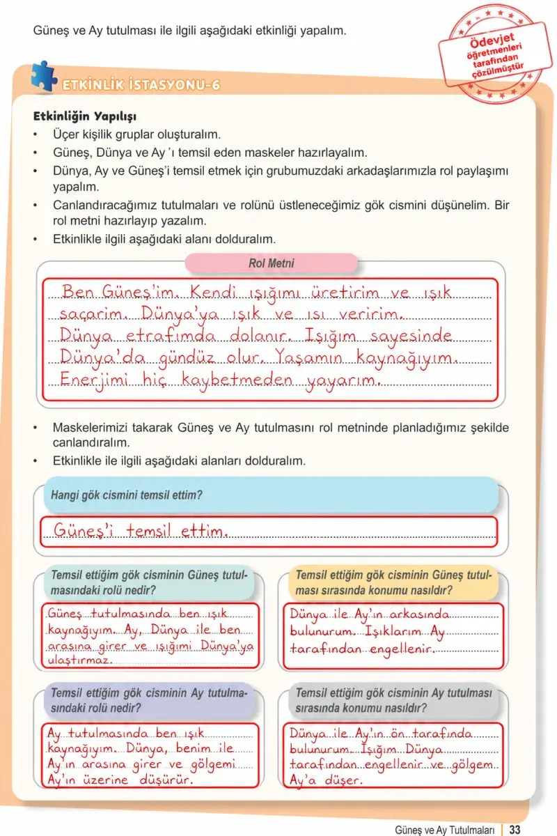 6. Sınıf Fen Bilimleri Ders Kitabı Cevapları Meb Yayınları 1. Kitap Sayfa 33 Çözüm Görseli
