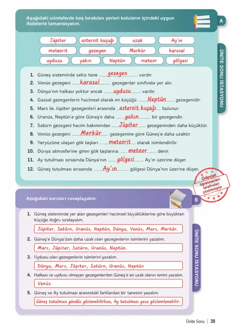 6. Sınıf Fen Bilimleri Ders Kitabı Cevapları Meb Yayınları 1. Kitap Sayfa 39 Çözüm Görseli