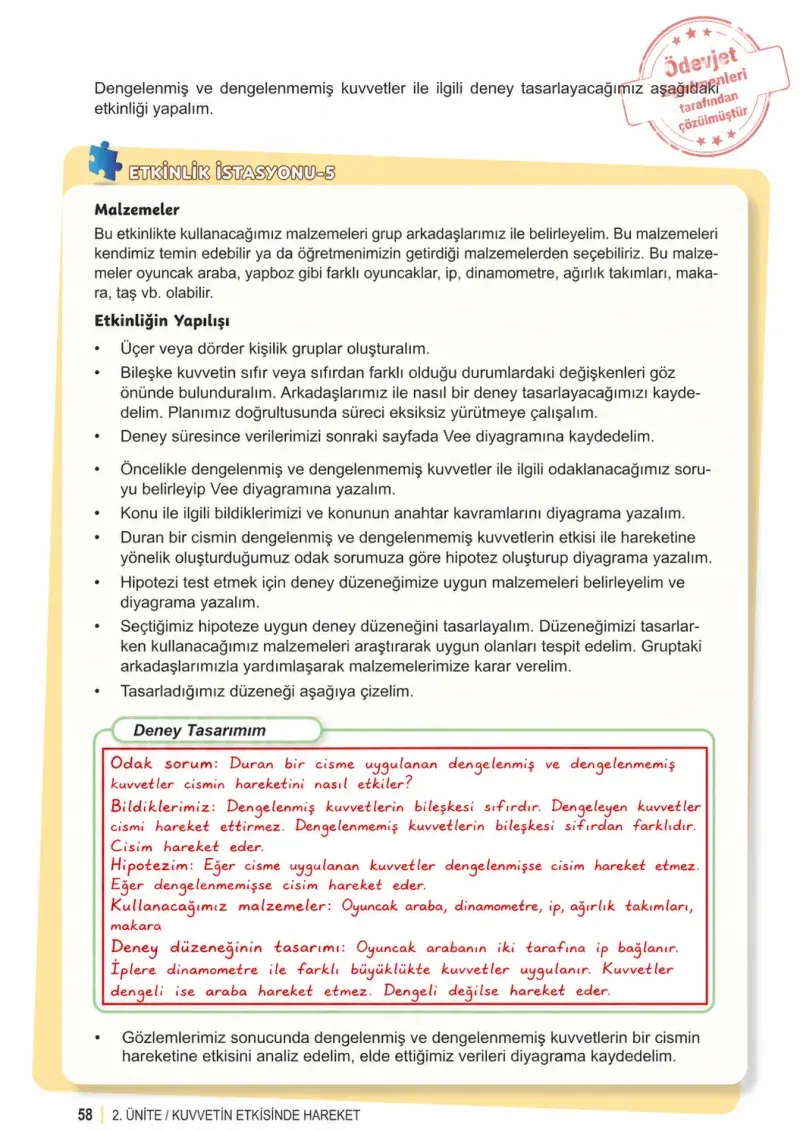 6. Sınıf Fen Bilimleri Ders Kitabı Cevapları Meb Yayınları 1. Kitap Sayfa 58 Çözüm Görseli