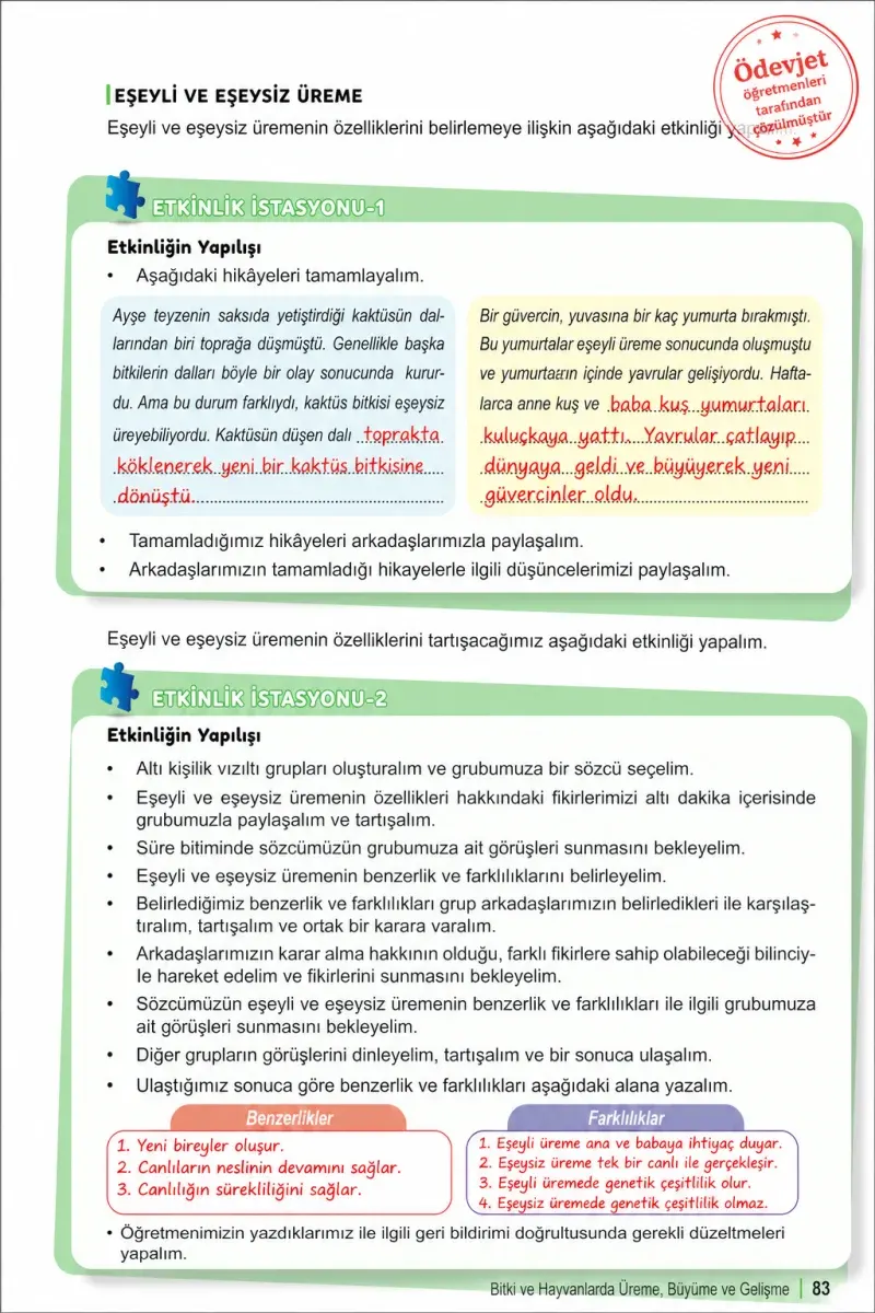 6. Sınıf Fen Bilimleri Ders Kitabı Cevapları Meb Yayınları 1. Kitap Sayfa 83 Çözüm Görseli