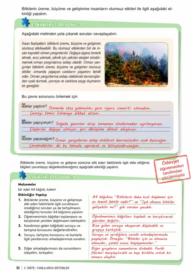 6. Sınıf Fen Bilimleri Ders Kitabı Cevapları Meb Yayınları 1. Kitap Sayfa 92 Çözüm Görseli