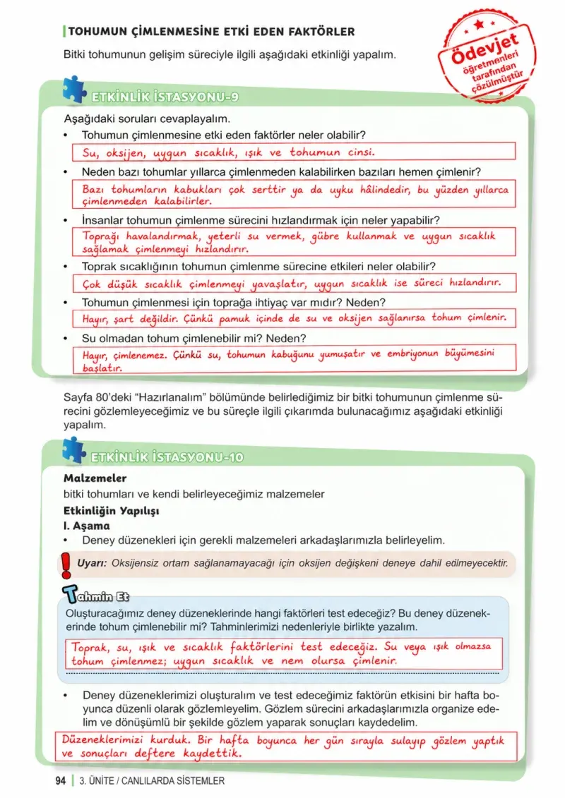 6. Sınıf Fen Bilimleri Ders Kitabı Cevapları Meb Yayınları 1. Kitap Sayfa 94 Çözüm Görseli