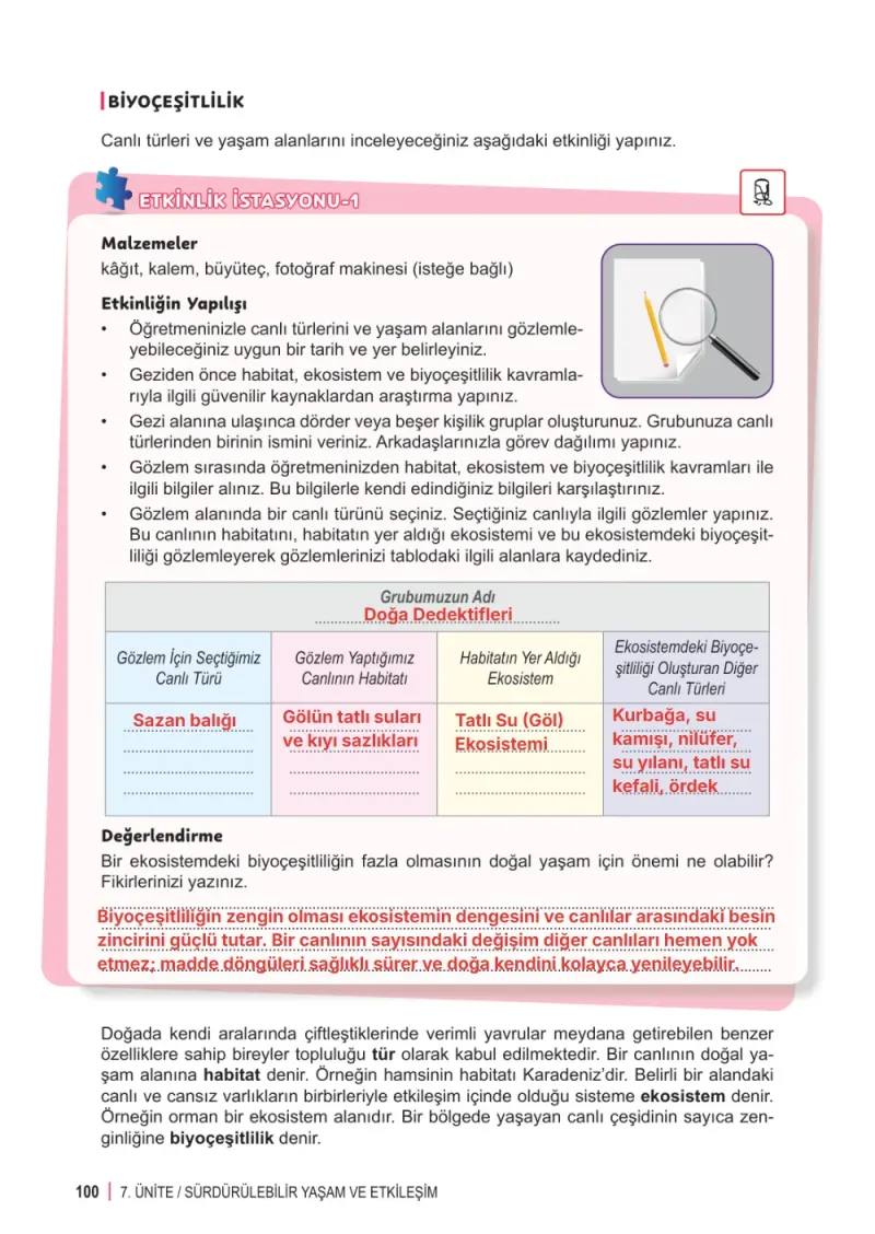 6. Sınıf Fen Bilimleri Ders Kitabı Cevapları Meb Yayınları 2. Kitap Sayfa 100 Çözüm Görseli