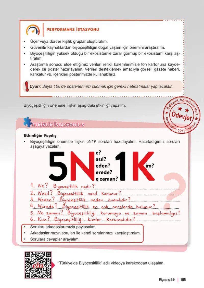 6. Sınıf Fen Bilimleri Ders Kitabı Cevapları Meb Yayınları 2. Kitap Sayfa 105 Çözüm Görseli