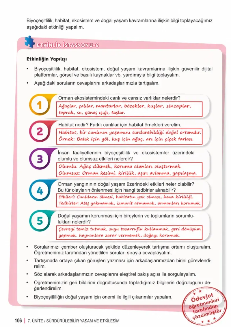 6. Sınıf Fen Bilimleri Ders Kitabı Cevapları Meb Yayınları 2. Kitap Sayfa 106 Çözüm Görseli