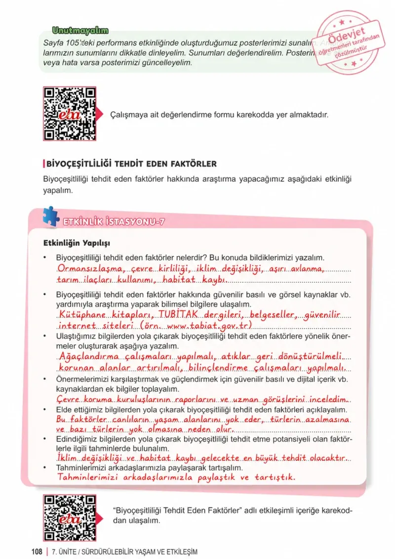 6. Sınıf Fen Bilimleri Ders Kitabı Cevapları Meb Yayınları 2. Kitap Sayfa 108 Çözüm Görseli