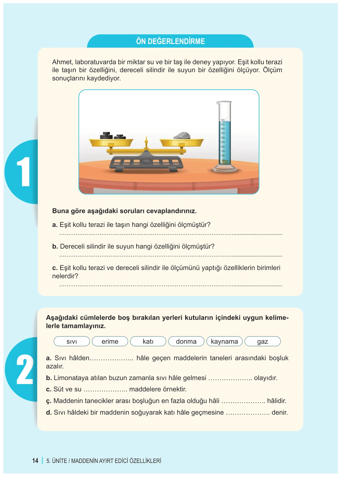 6. Sınıf Fen Bilimleri Ders Kitabı Cevapları Meb Yayınları 2. Kitap Sayfa 14