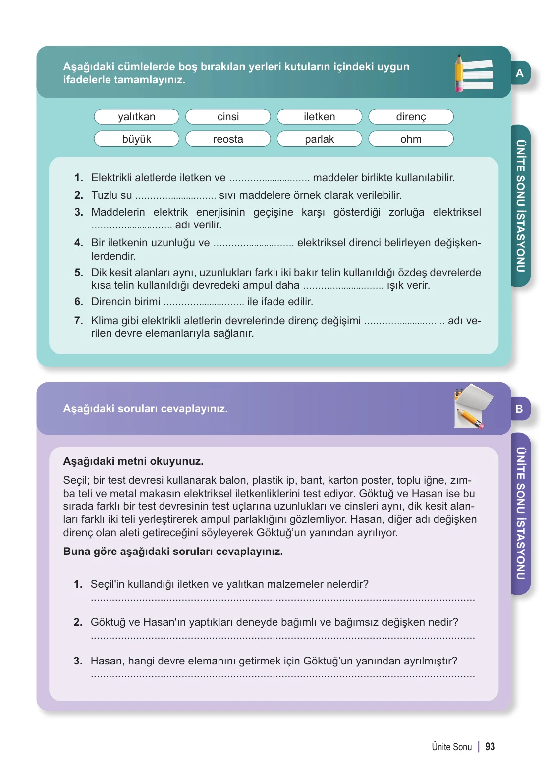 6. Sınıf Fen Bilimleri Ders Kitabı Cevapları Meb Yayınları 2. Kitap Sayfa 93