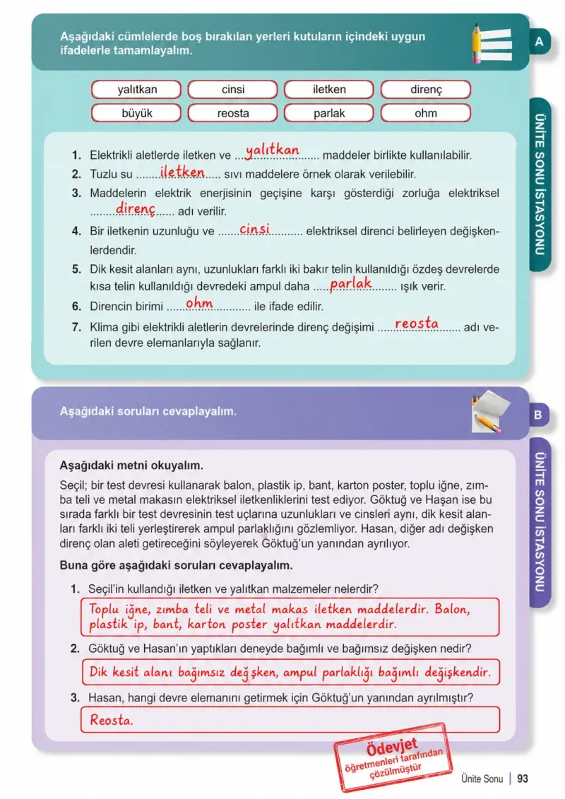 6. Sınıf Fen Bilimleri Ders Kitabı Cevapları Meb Yayınları 2. Kitap Sayfa 93 Çözüm Görseli