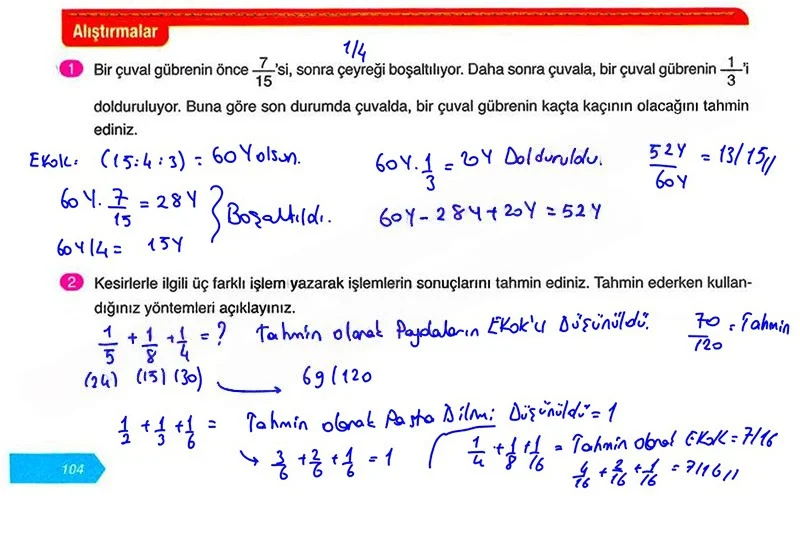 6. Sınıf Matematik Ders Kitabı Cevapları Ata Yayınları Sayfa 104 Çözüm Görseli