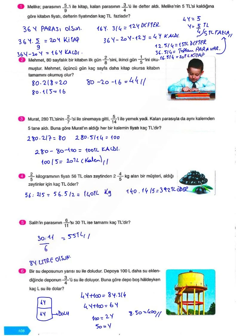 6. Sınıf Matematik Ders Kitabı Cevapları Ata Yayınları Sayfa 108 Çözüm Görseli