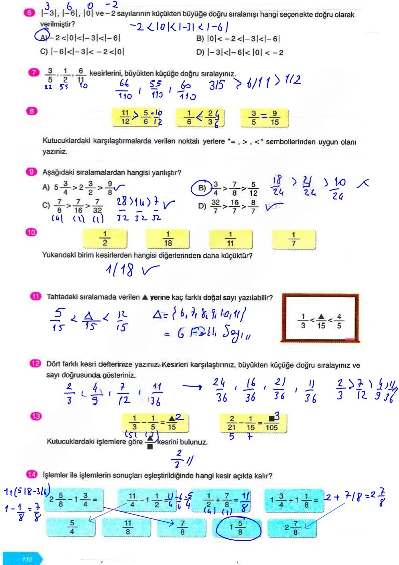 6. Sınıf Matematik Ders Kitabı Cevapları Ata Yayınları Sayfa 110 Çözüm Görseli