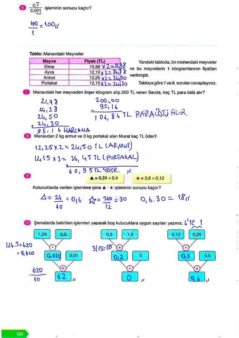 6. Sınıf Matematik Ders Kitabı Cevapları Ata Yayınları Sayfa 134 Çözüm Görseli