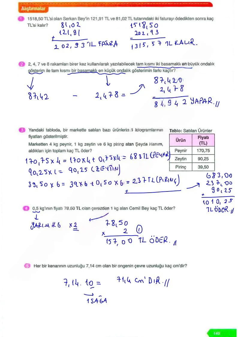 6. Sınıf Matematik Ders Kitabı Cevapları Ata Yayınları Sayfa 145 Çözüm Görseli
