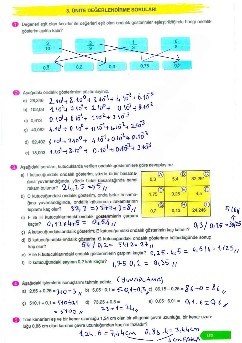 6. Sınıf Matematik Ders Kitabı Cevapları Ata Yayınları Sayfa 153 Çözüm Görseli