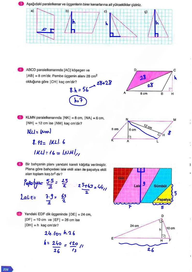 6. Sınıf Matematik Ders Kitabı Cevapları Ata Yayınları Sayfa 206 Çözüm Görseli