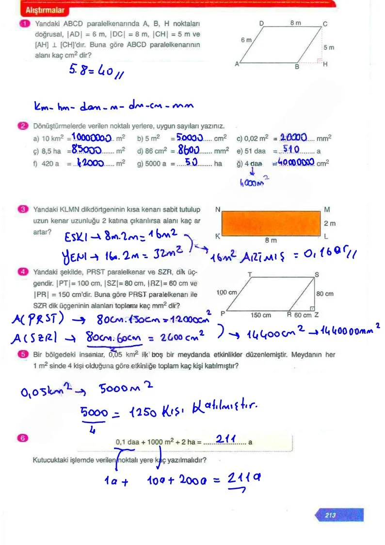 6. Sınıf Matematik Ders Kitabı Cevapları Ata Yayınları Sayfa 213 Çözüm Görseli