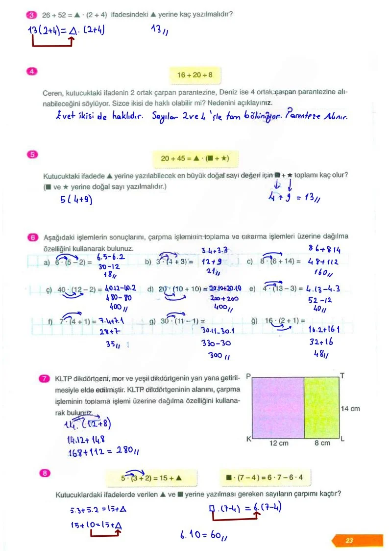 6. Sınıf Matematik Ders Kitabı Cevapları Ata Yayınları Sayfa 23 Çözüm Görseli