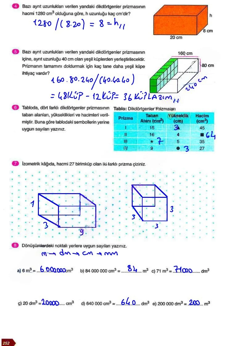 6. Sınıf Matematik Ders Kitabı Cevapları Ata Yayınları Sayfa 252 Çözüm Görseli