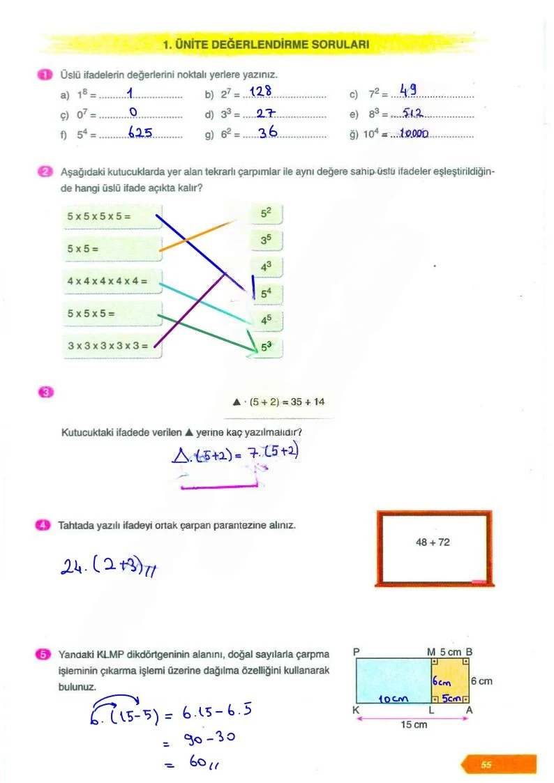 6. Sınıf Matematik Ders Kitabı Cevapları Ata Yayınları Sayfa 55 Çözüm Görseli