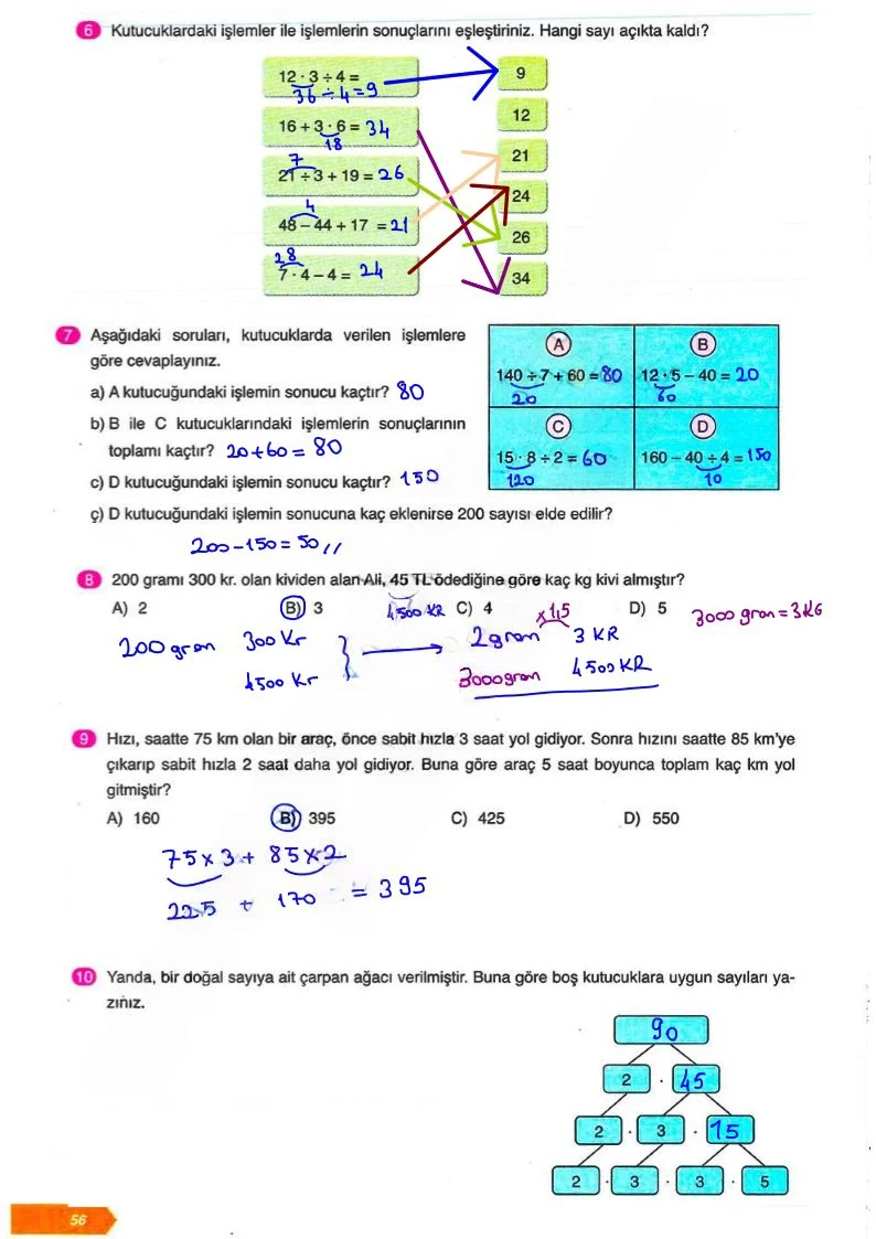 6. Sınıf Matematik Ders Kitabı Cevapları Ata Yayınları Sayfa 56 Çözüm Görseli