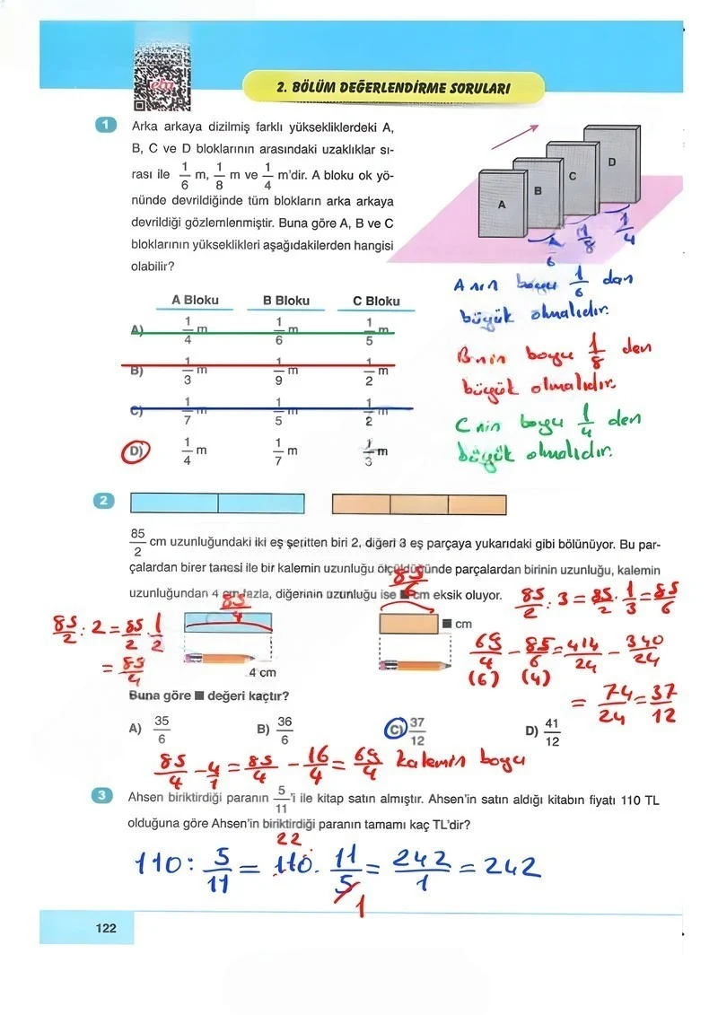 6. Sınıf Matematik Ders Kitabı Cevapları Doğa Yayınları Sayfa 122 Çözüm Görseli