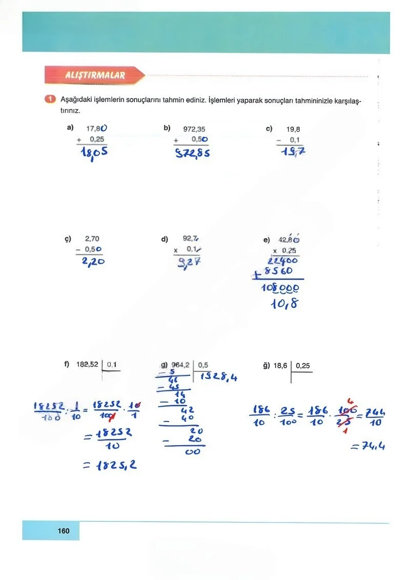 6. Sınıf Matematik Ders Kitabı Cevapları Doğa Yayınları Sayfa 160 Çözüm Görseli