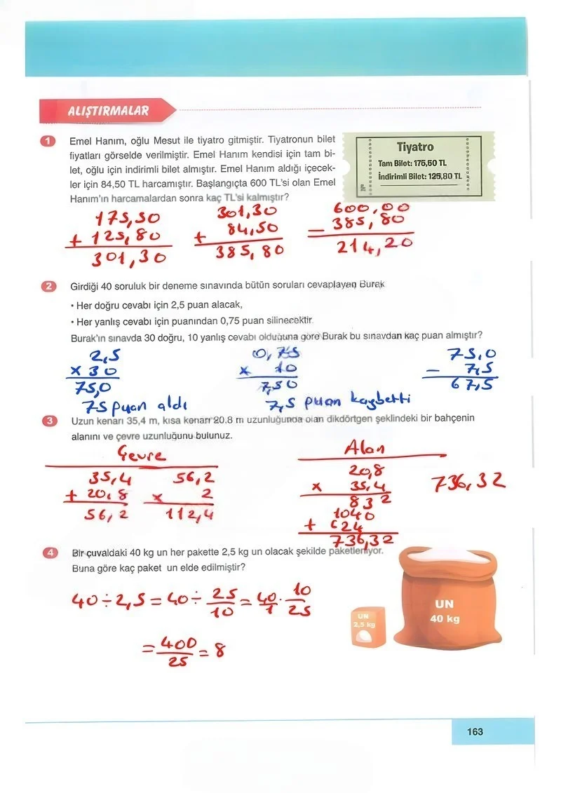 6. Sınıf Matematik Ders Kitabı Cevapları Doğa Yayınları Sayfa 163 Çözüm Görseli