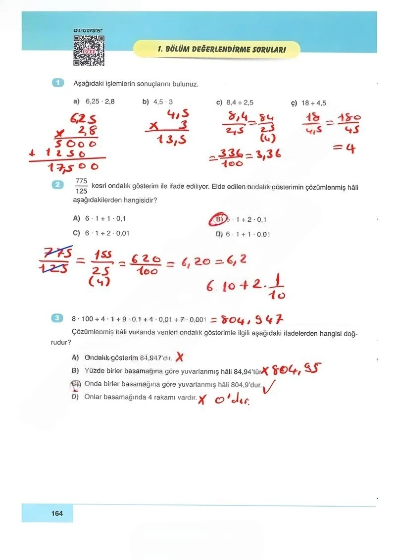 6. Sınıf Matematik Ders Kitabı Cevapları Doğa Yayınları Sayfa 164 Çözüm Görseli