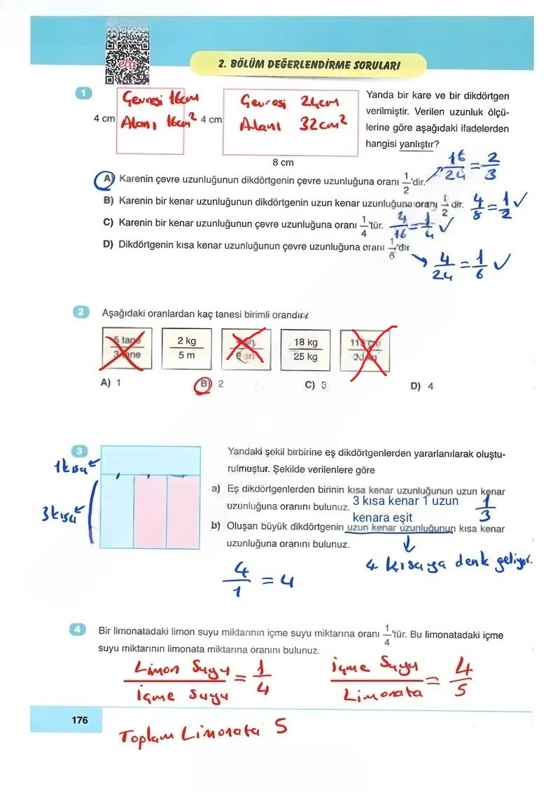 6. Sınıf Matematik Ders Kitabı Cevapları Doğa Yayınları Sayfa 176 Çözüm Görseli