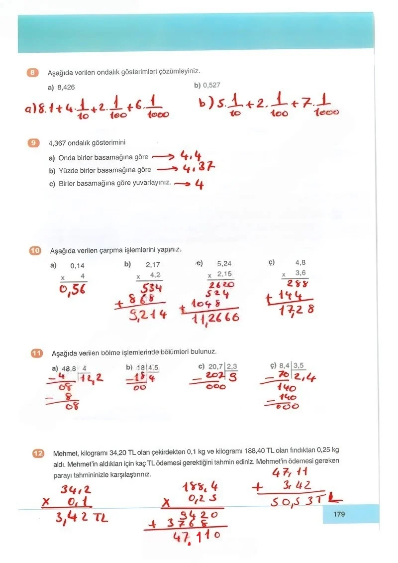 6. Sınıf Matematik Ders Kitabı Cevapları Doğa Yayınları Sayfa 179 Çözüm Görseli