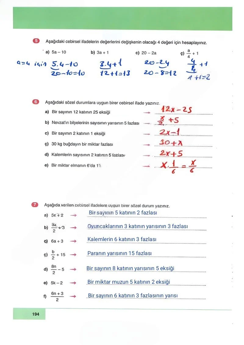 6. Sınıf Matematik Ders Kitabı Cevapları Doğa Yayınları Sayfa 194 Çözüm Görseli