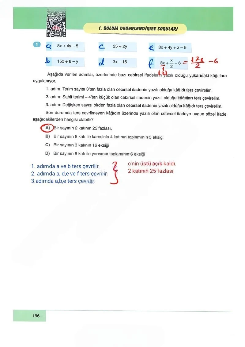 6. Sınıf Matematik Ders Kitabı Cevapları Doğa Yayınları Sayfa 196 Çözüm Görseli