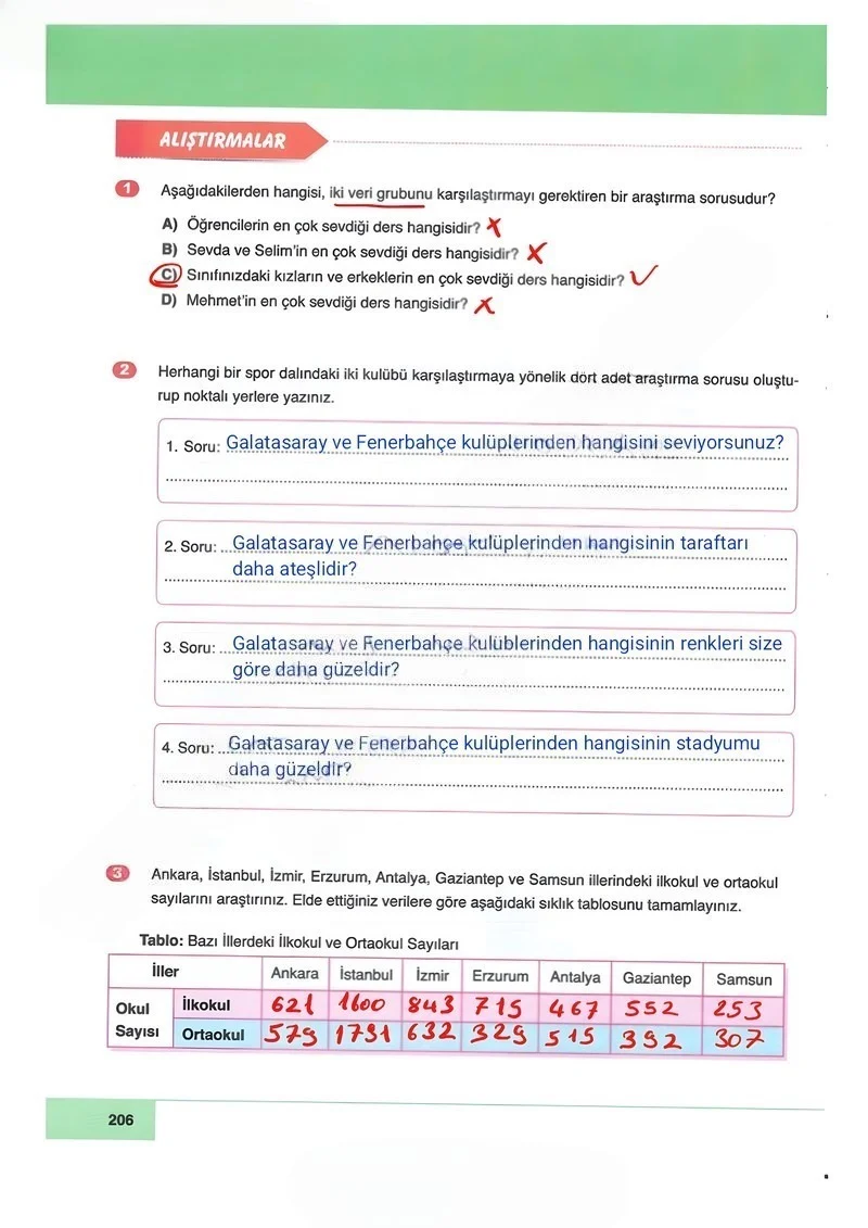 6. Sınıf Matematik Ders Kitabı Cevapları Doğa Yayınları Sayfa 206 Çözüm Görseli