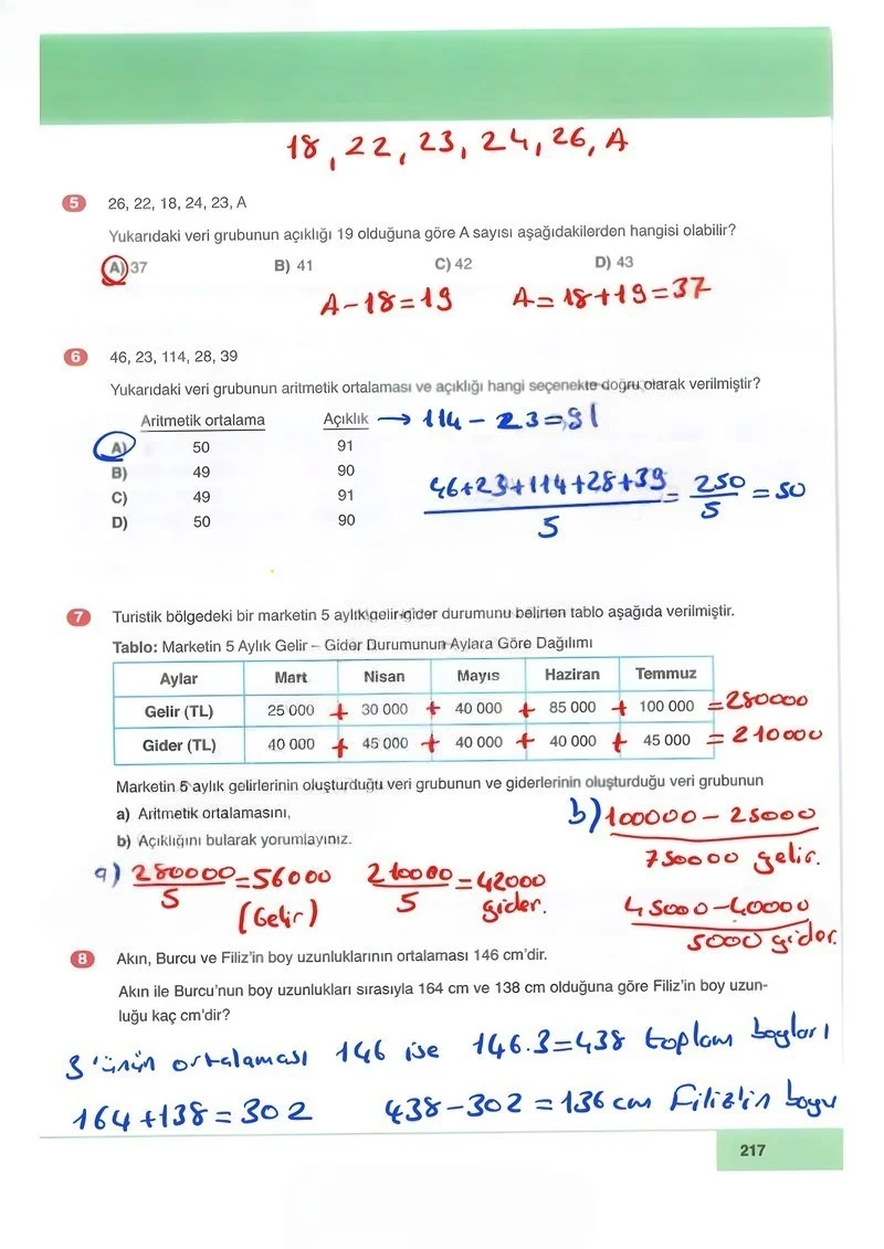 6. Sınıf Matematik Ders Kitabı Cevapları Doğa Yayınları Sayfa 217 Çözüm Görseli