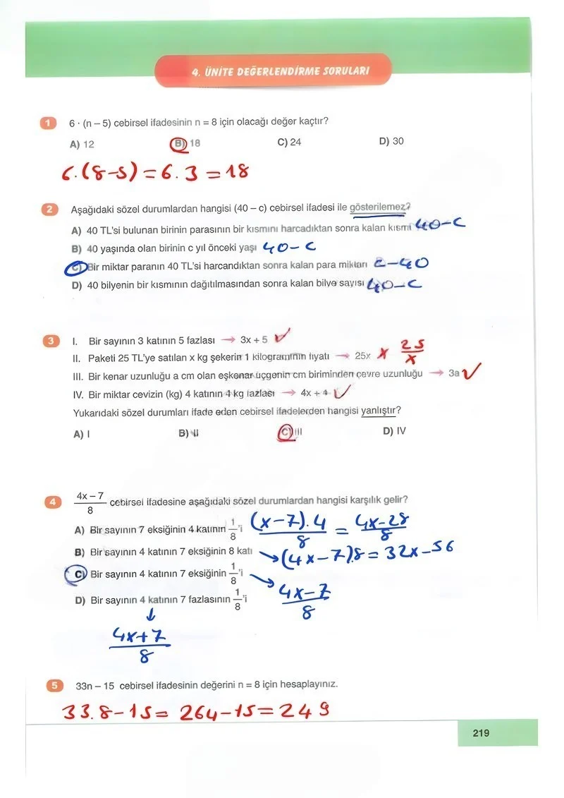 6. Sınıf Matematik Ders Kitabı Cevapları Doğa Yayınları Sayfa 219 Çözüm Görseli