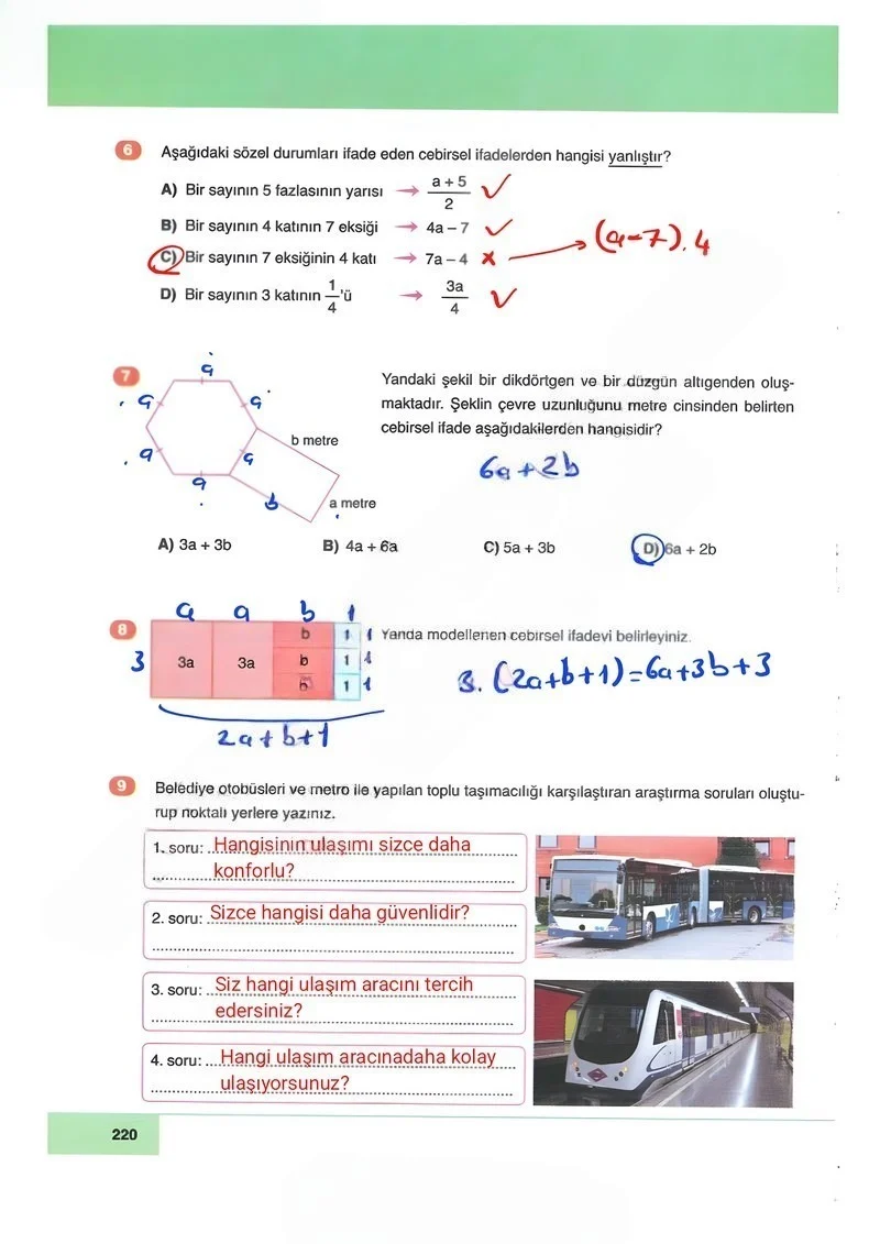 6. Sınıf Matematik Ders Kitabı Cevapları Doğa Yayınları Sayfa 220 Çözüm Görseli