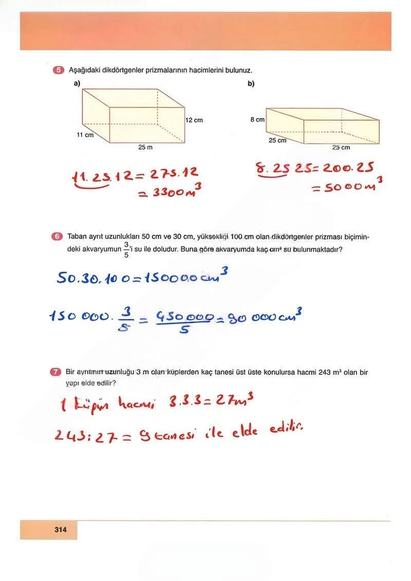 6. Sınıf Matematik Ders Kitabı Cevapları Doğa Yayınları Sayfa 314 Çözüm Görseli