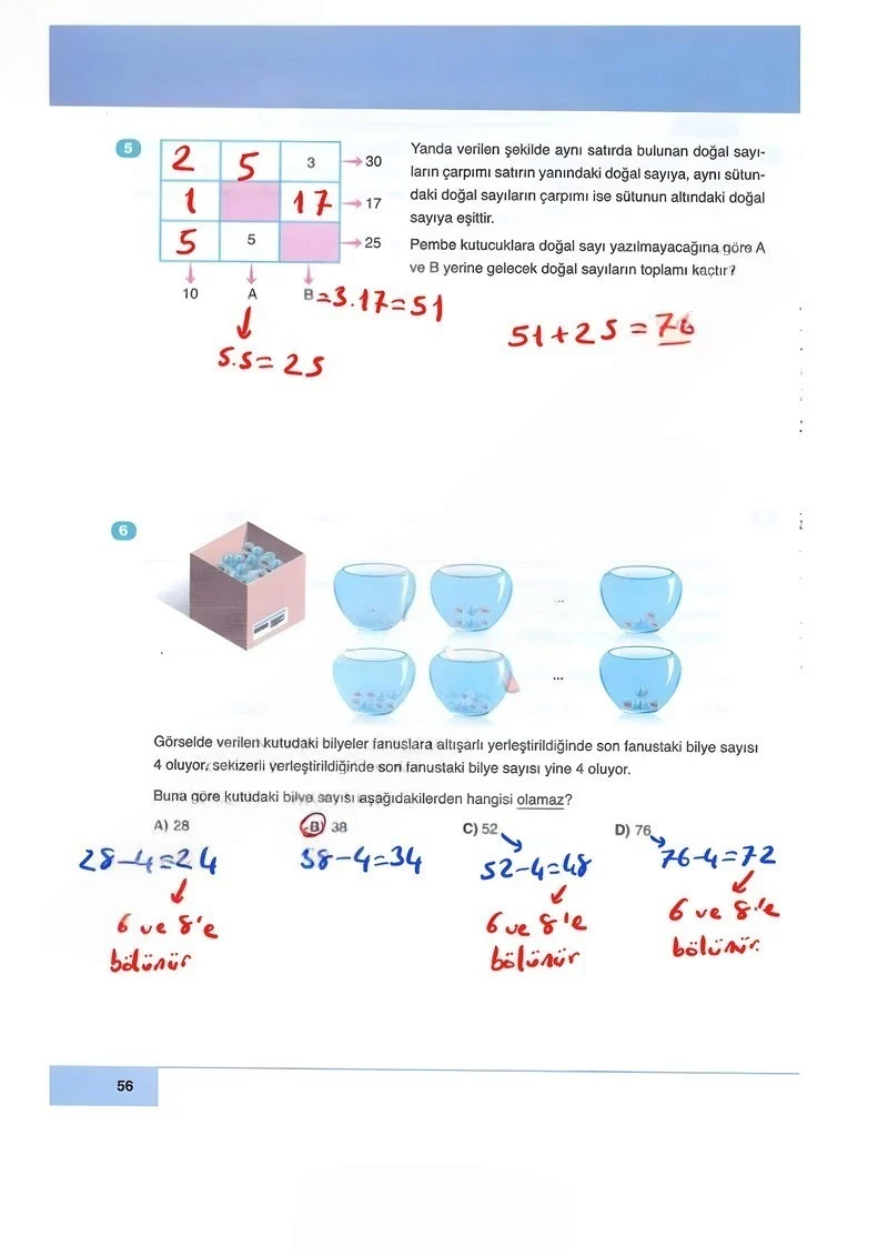 6. Sınıf Matematik Ders Kitabı Cevapları Doğa Yayınları Sayfa 56 Çözüm Görseli