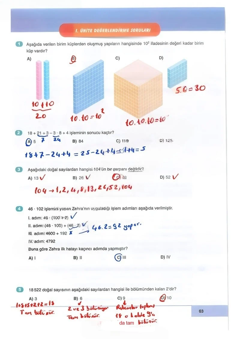 6. Sınıf Matematik Ders Kitabı Cevapları Doğa Yayınları Sayfa 63 Çözüm Görseli