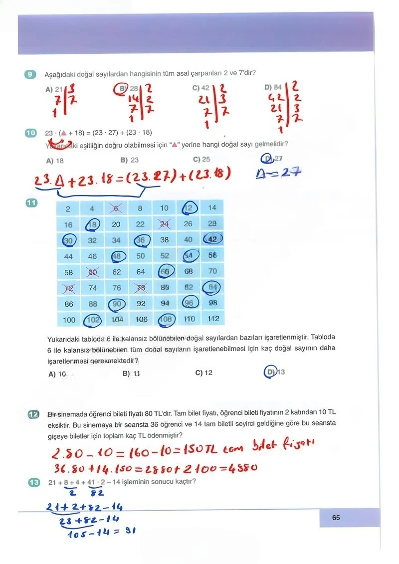 6. Sınıf Matematik Ders Kitabı Cevapları Doğa Yayınları Sayfa 65 Çözüm Görseli