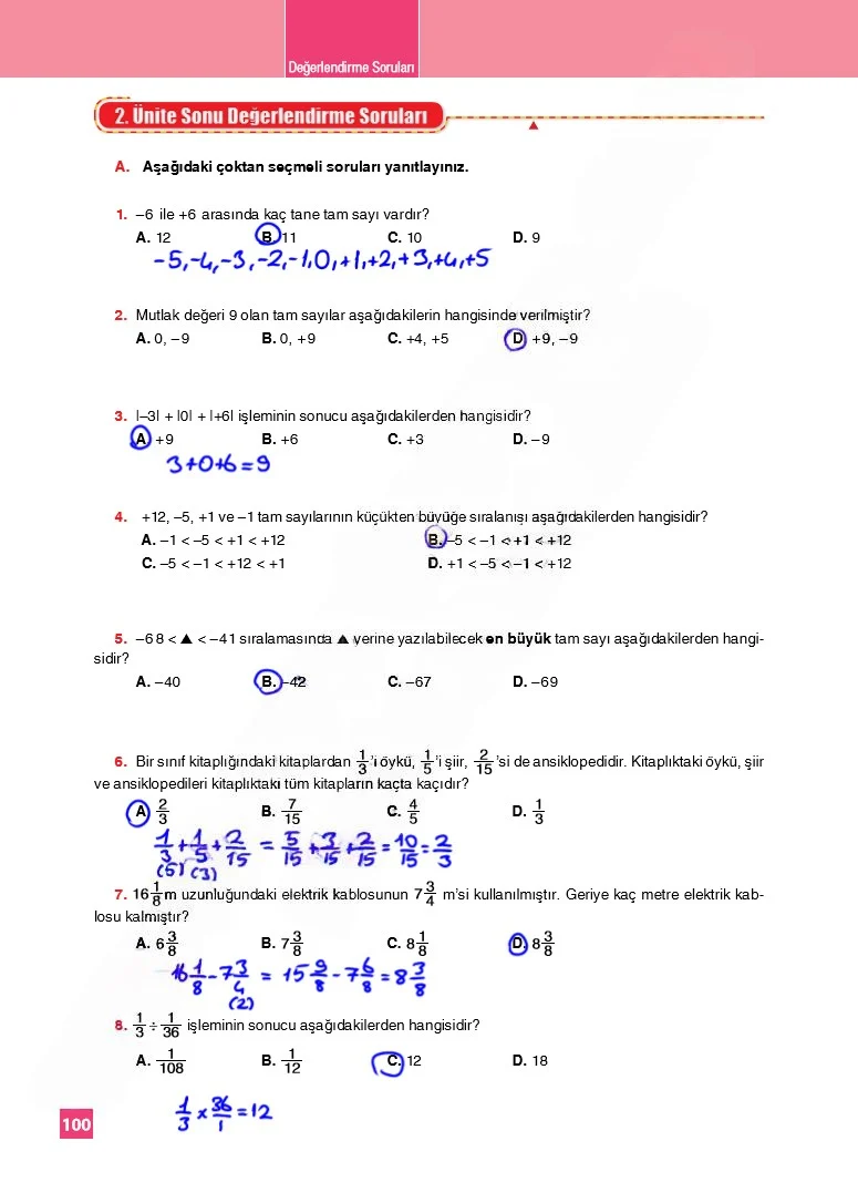 6. Sınıf Matematik Ders Kitabı Cevapları Koza Yayınları Sayfa 100 Çözüm Görseli