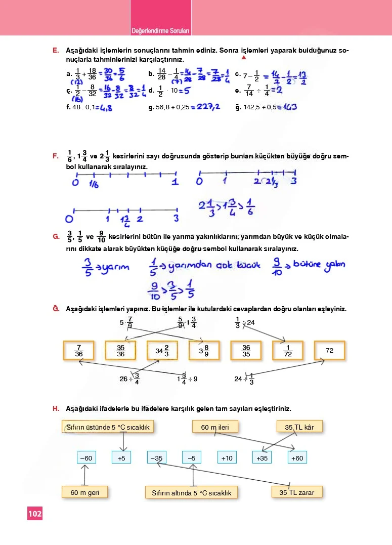 6. Sınıf Matematik Ders Kitabı Cevapları Koza Yayınları Sayfa 102 Çözüm Görseli