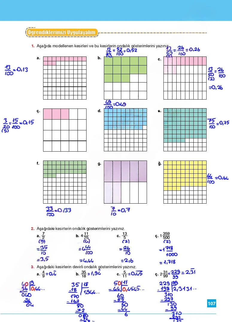 6. Sınıf Matematik Ders Kitabı Cevapları Koza Yayınları Sayfa 107 Çözüm Görseli