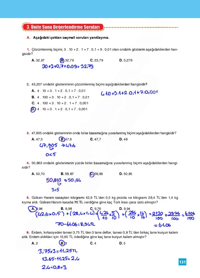 6. Sınıf Matematik Ders Kitabı Cevapları Koza Yayınları Sayfa 131 Çözüm Görseli